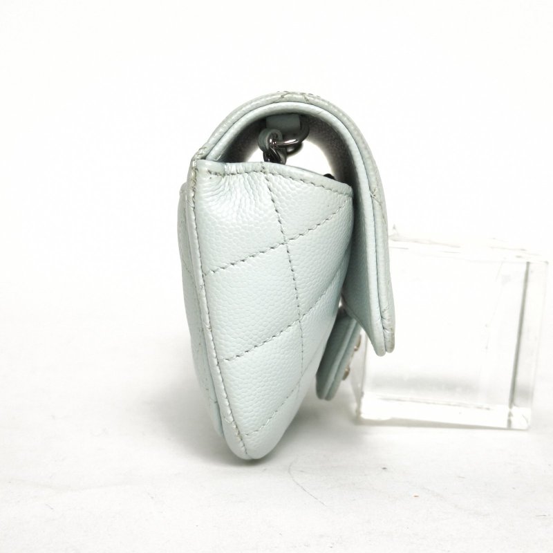 CHANEL 21ssCF經典鏈條眼鏡包藍色荔枝牛皮31開銀扣肩背包-1