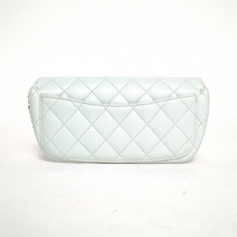 CHANEL 21ssCF經典鏈條眼鏡包藍色荔枝牛皮31開銀扣肩背包-2