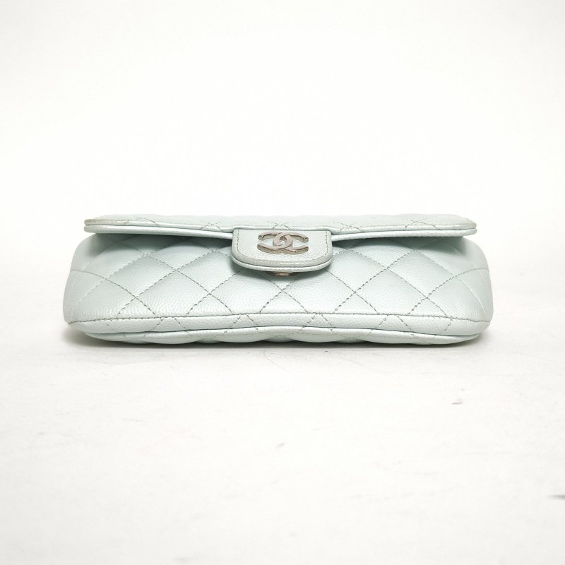 CHANEL 21ssCF經典鏈條眼鏡包藍色荔枝牛皮31開銀扣肩背包-4