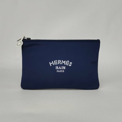 HERMES 藍色棉洗漱包肩背包