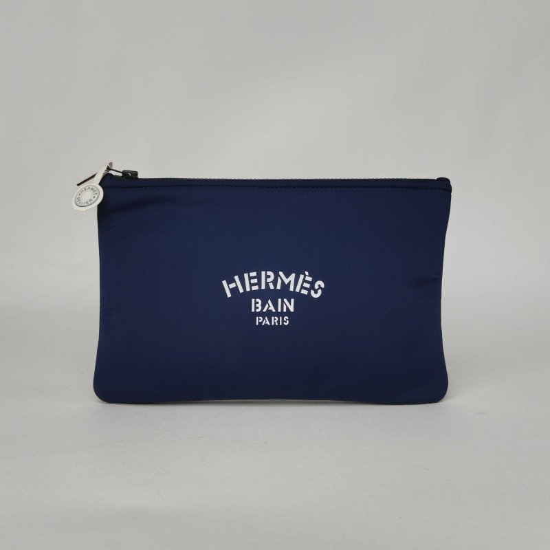 HERMES 藍色棉洗漱包肩背包-0