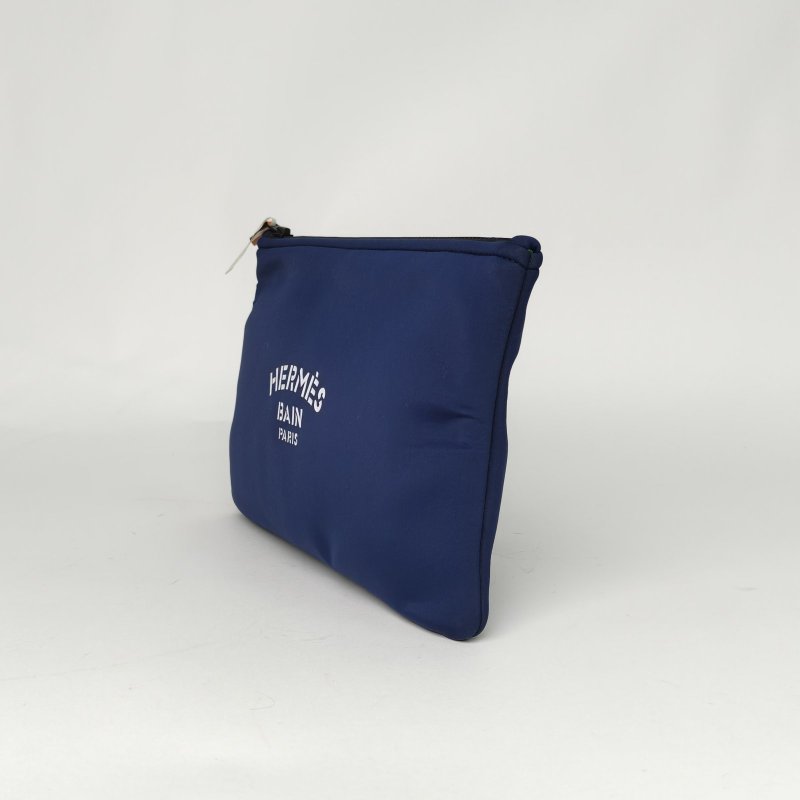 HERMES 藍色棉洗漱包肩背包-1