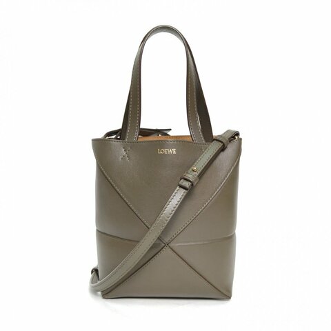 LOEWE 綠色牛皮金扣puzzlefold可折疊手提托特包mini肩背包