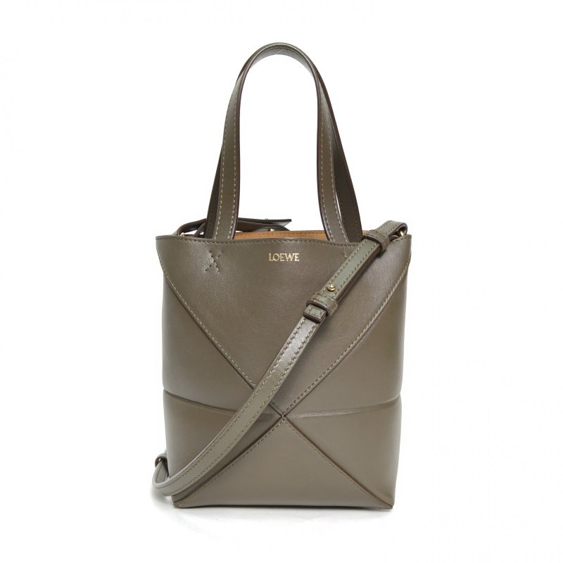 LOEWE 綠色牛皮金扣puzzlefold可折疊手提托特包mini肩背包-0