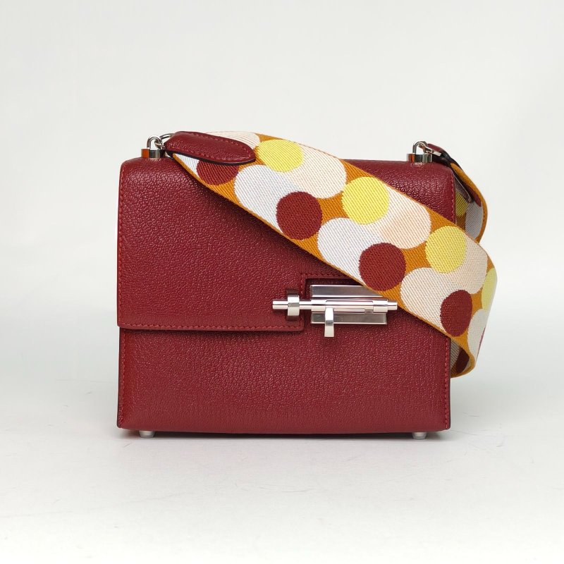 HERMES Verrou手槍包Mini1755愛馬仕紅Chevre山羊皮Z刻銀扣肩背包-0