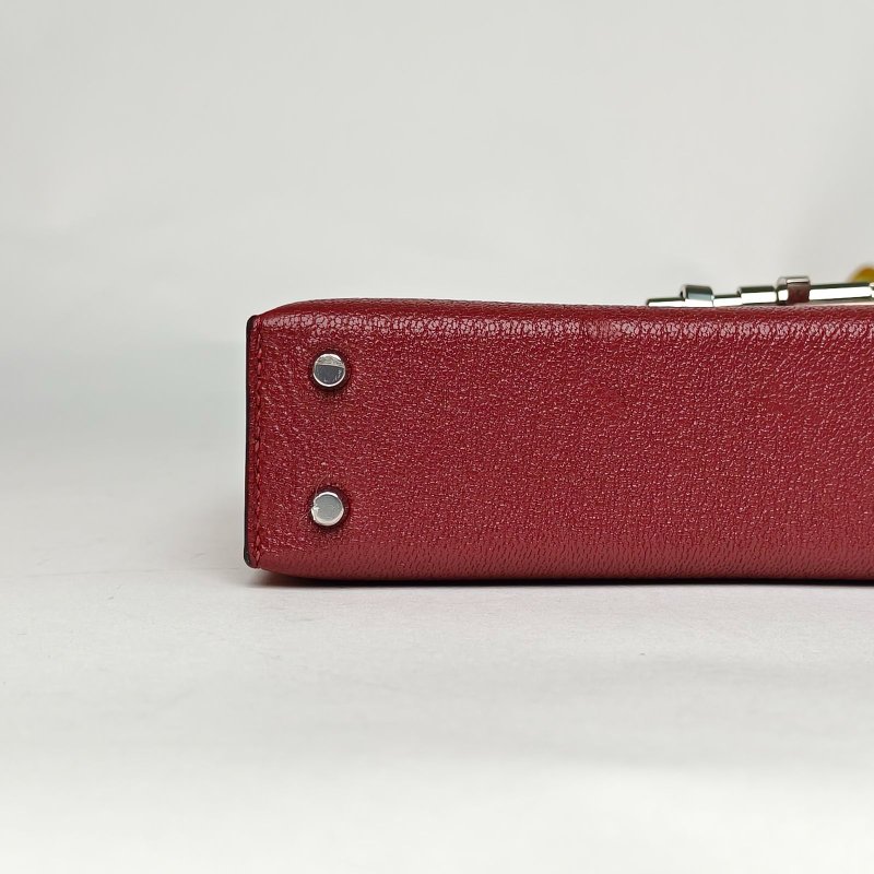 HERMES Verrou手槍包Mini1755愛馬仕紅Chevre山羊皮Z刻銀扣肩背包-4