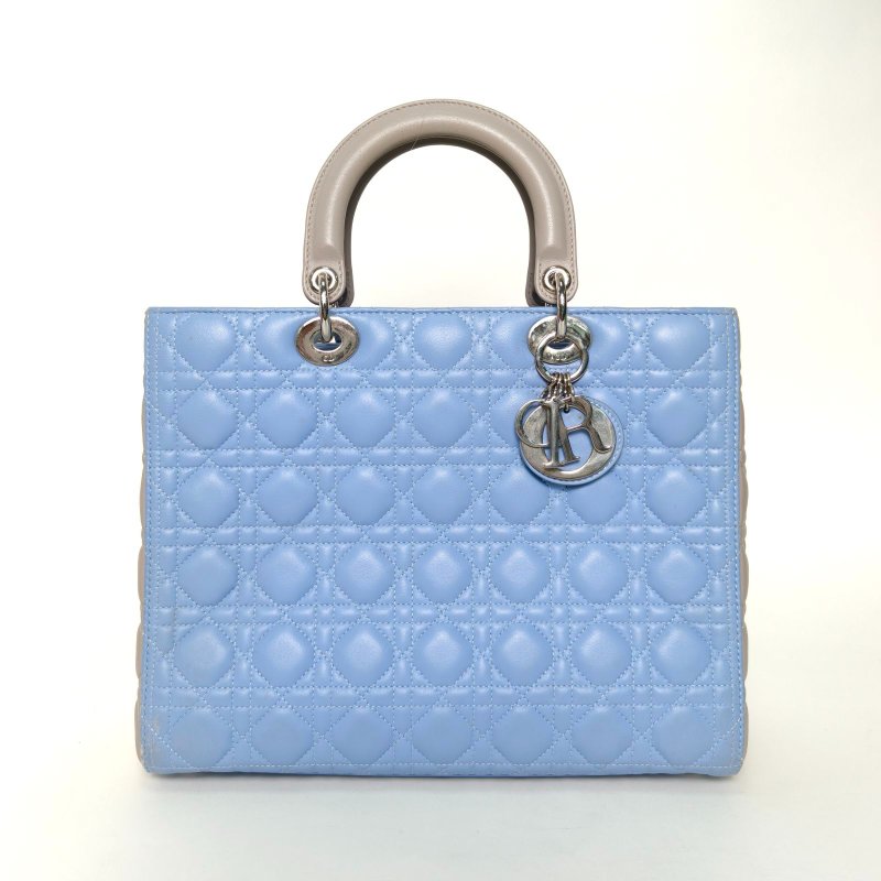 DIOR Lady戴妃包七格藍色羊皮銀扣2014拼色肩背包-0