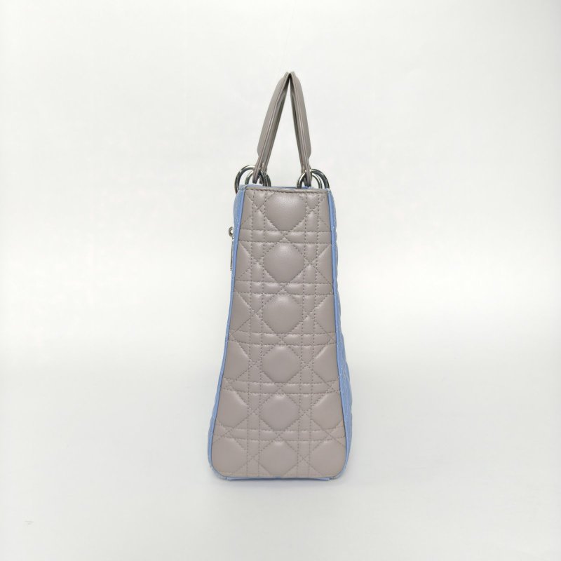 DIOR Lady戴妃包七格藍色羊皮銀扣2014拼色肩背包-3