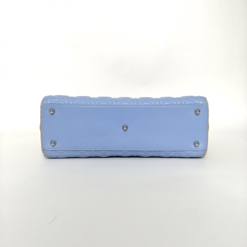 DIOR Lady戴妃包七格藍色羊皮銀扣2014拼色肩背包-4