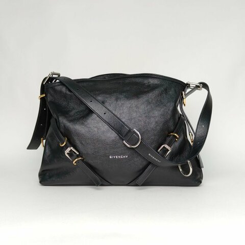 GIVENCHY VOYOU單肩包中號黑色牛皮金銀扣肩背包