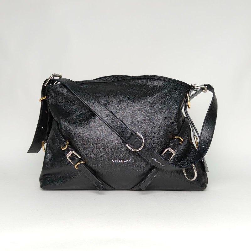 GIVENCHY VOYOU單肩包中號黑色牛皮金銀扣肩背包-0