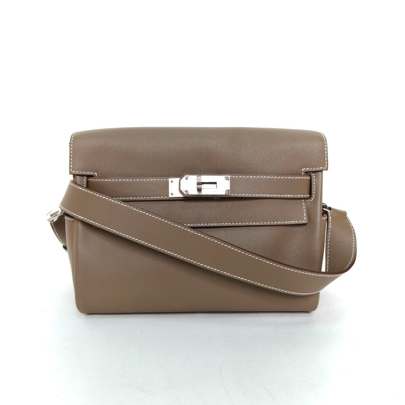 HERMES KellyMessengerPM小號2418大象灰EC皮W刻銀扣肩背包-0