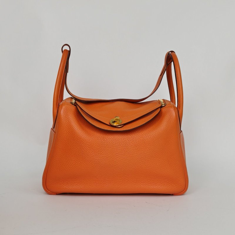 HERMES Lindy3093愛馬仕橙TC皮框O金扣肩背包-0