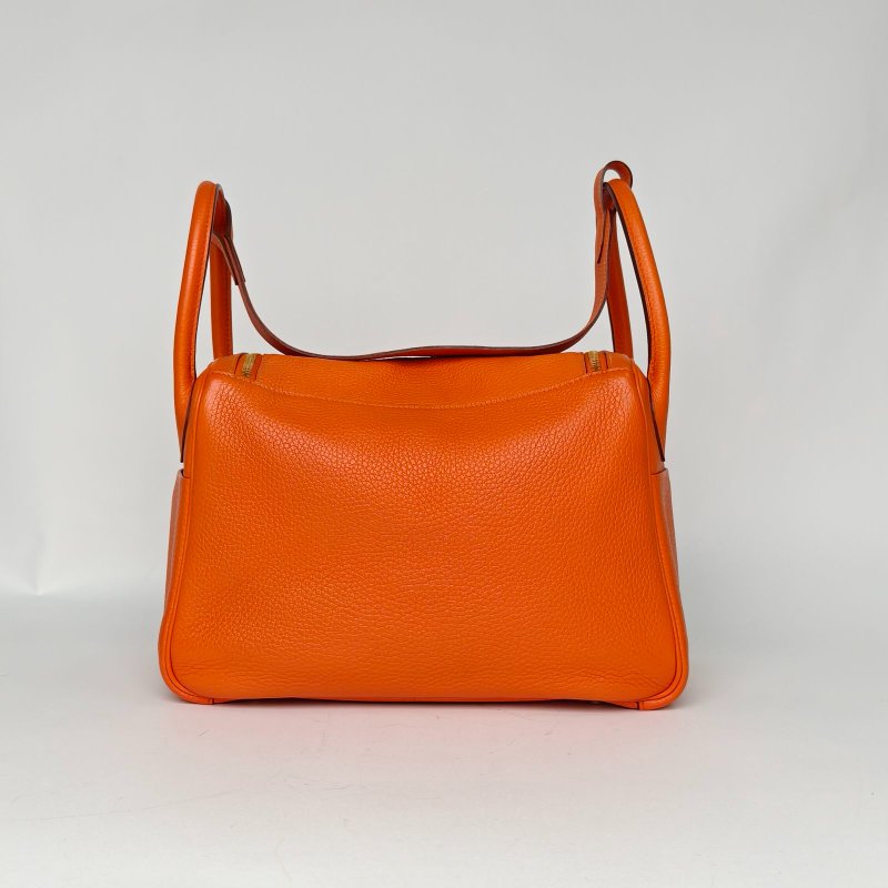 HERMES Lindy3093愛馬仕橙TC皮框O金扣肩背包-2