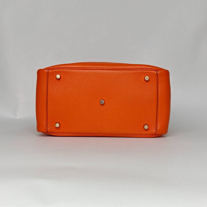 HERMES Lindy3093愛馬仕橙TC皮框O金扣肩背包-4