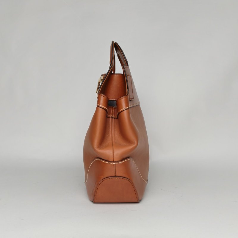 Salvatore Ferragamo 棕色牛皮金扣中古菲拉格慕經典馬蹄扣托特包手提包配可拆卸肩帶肩背包-1