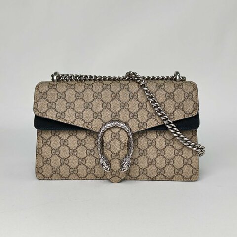 GUCCI Dionysus酒神中號28黑色PVC銀扣肩背包