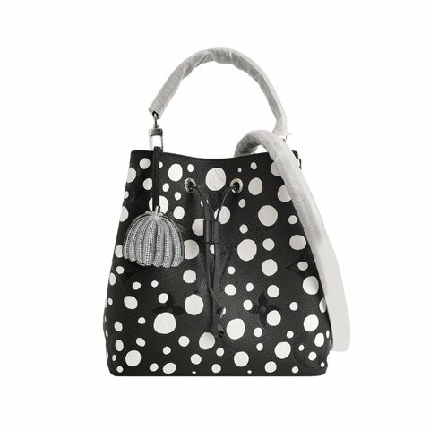 Louis Vuitton (LV) Yayoi Kusama聯名款NEONOE中號牛皮壓紋老花抽繩單肩包 芯片款