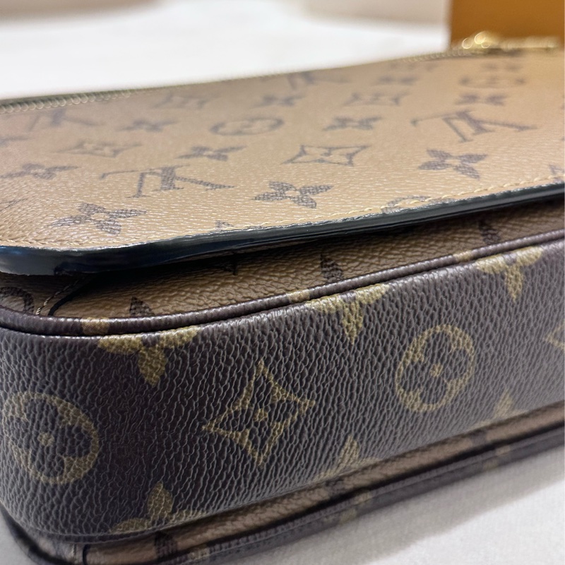 LV LOUIS VUITTON Pochette Metis 拼色老花翻蓋腋下包郵差包 塗層帆布拼牛皮飾邊 單肩手提包 花色-3