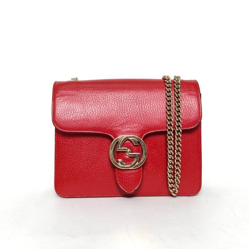 GUCCI Interlock風琴包小號20紅色牛皮金扣肩背包-0