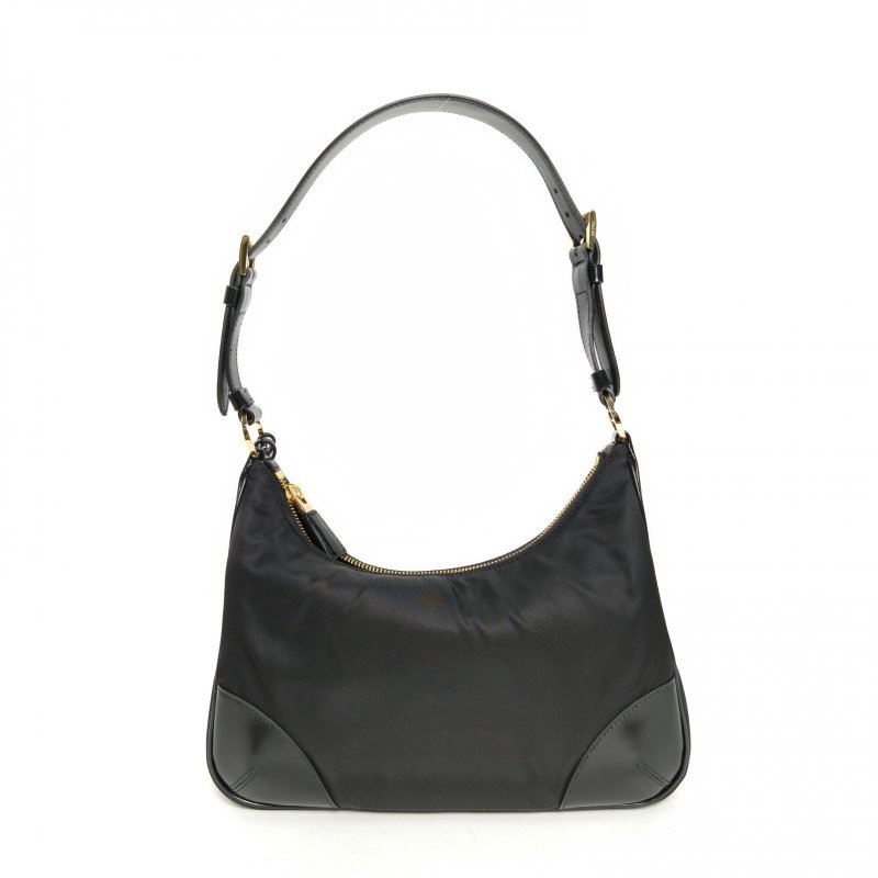 PRADA 黑色牛皮尼龍三角標新款hobo腋下包單肩包/肩背包-2