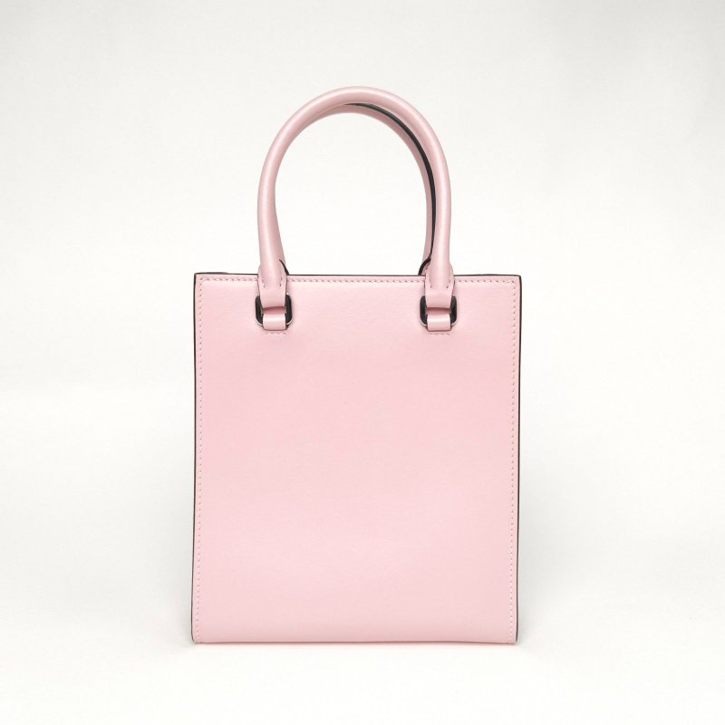 PRADA 粉色牛皮大logo浮雕款設計皮革手提托特包小號肩背包-2