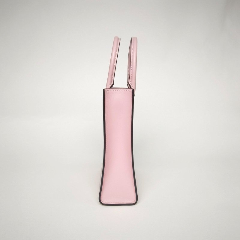 PRADA 粉色牛皮大logo浮雕款設計皮革手提托特包小號肩背包-3