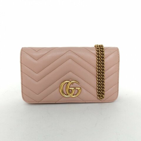 GUCCI GGMarmontWoc18.5粉色牛皮金扣肩背包