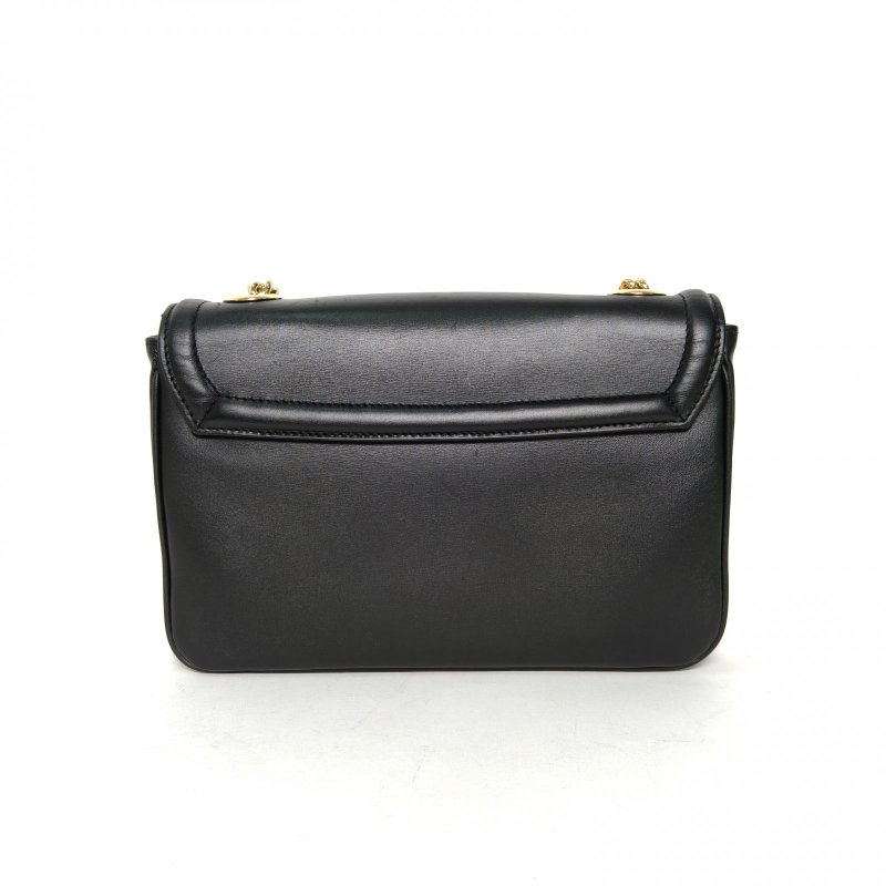 GUCCI 雙G搭扣水晶琺瑯虎頭裝飾全皮單肩斜挎包小號黑色牛皮金銀扣肩背包-2