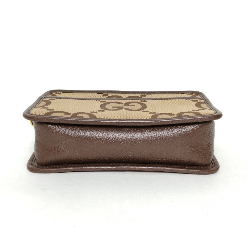 GUCCI 雙G圖案迷你手袋相機包烏木色帆布金扣肩背包-4