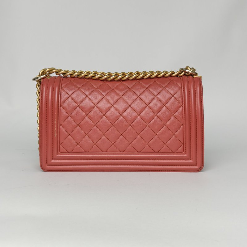 CHANEL Leboy中號25胭脂紅牛皮25開金扣肩背包-2