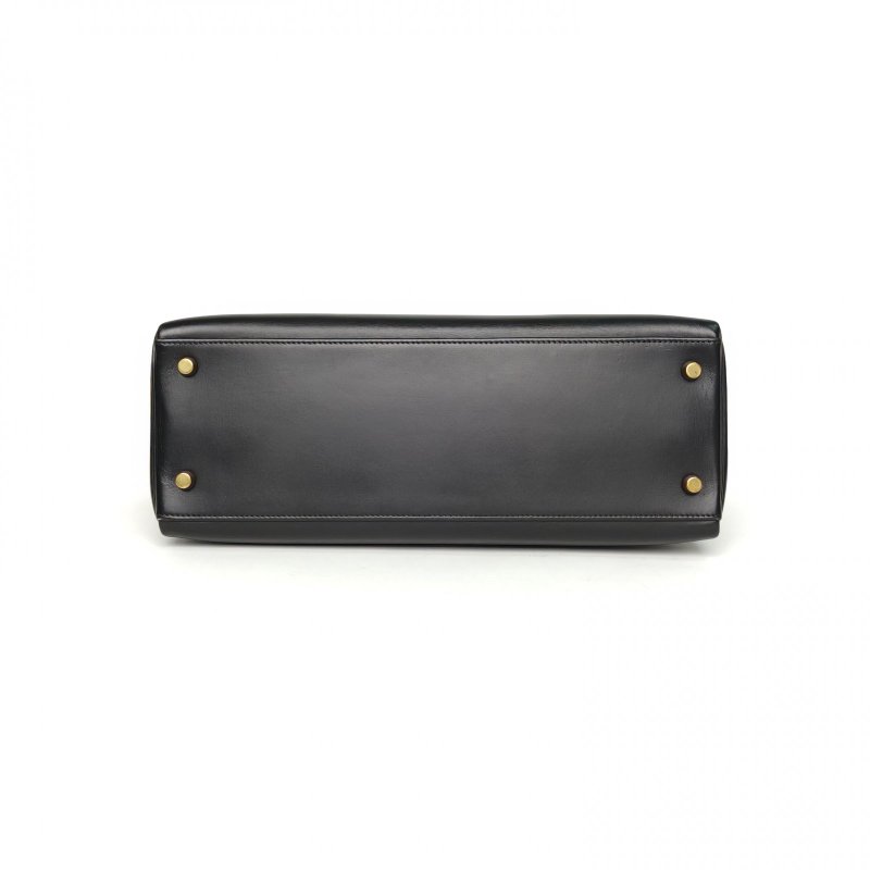 HERMES Kelly3289黑色Box皮圈U金扣肩背包-4