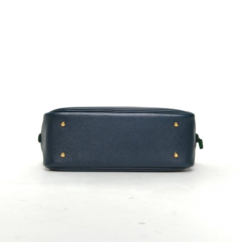 HERMES Plume迷你手提包217P普魯士藍Epsom皮圈Z金扣肩背包-4