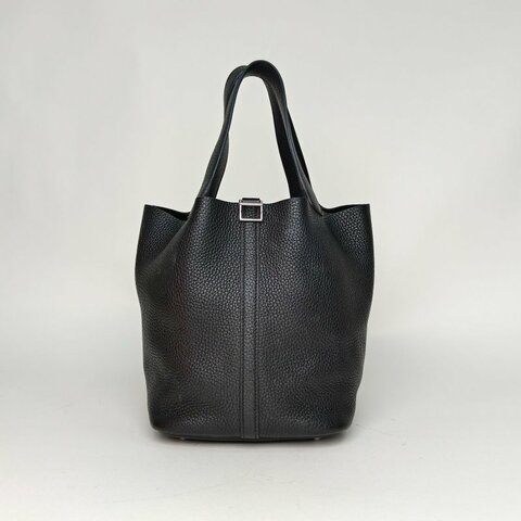 HERMES Picotin菜籃子2289黑色TC皮Z刻銀扣肩背包