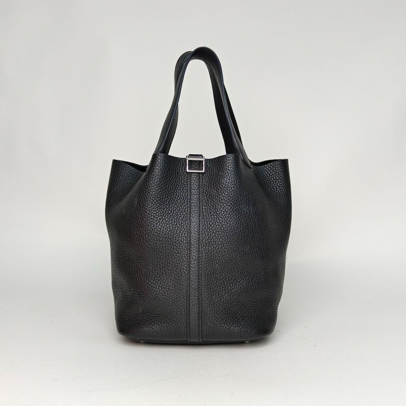 HERMES Picotin菜籃子2289黑色TC皮Z刻銀扣肩背包-0