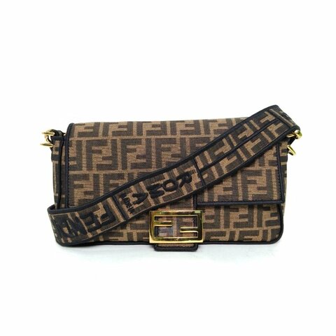 FENDI Baguette法棍包中號老花帆布金扣肩背包
