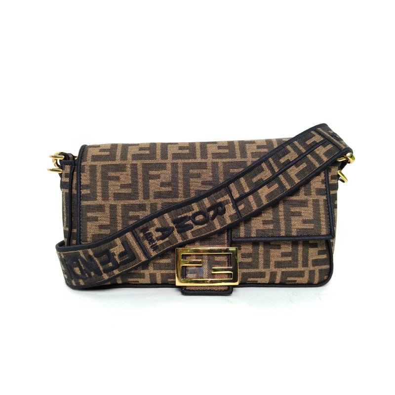FENDI Baguette法棍包中號老花帆布金扣肩背包-0