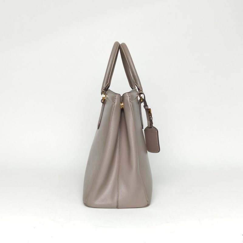 PRADA 灰色牛皮金扣Galleria殺手包手提款肩背包-3