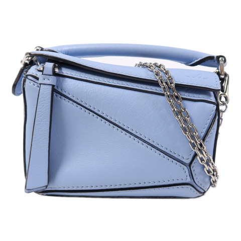 LOEWE 羊皮皮革Nano Puzzle銀扣鏈帶手挽肩背兩用袋