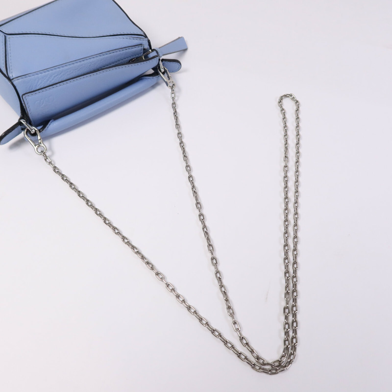 LOEWE 羊皮皮革Nano Puzzle銀扣鏈帶手挽肩背兩用袋-7