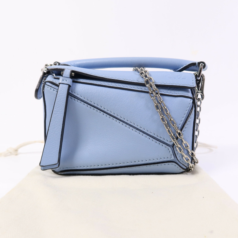 LOEWE 羊皮皮革Nano Puzzle銀扣鏈帶手挽肩背兩用袋-8