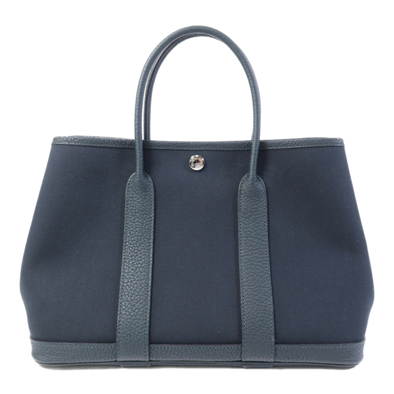 HERMES 帆布Garden Party TPM銀扣手挽袋Vert Cypres/Vert Olive-0