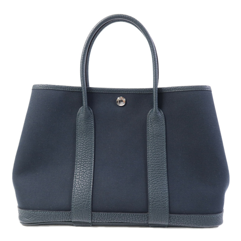 HERMES 帆布Garden Party TPM銀扣手挽袋Vert Cypres/Vert Olive-2