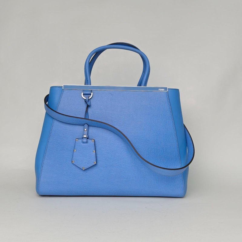 FENDI PETITE2JOURS大號藍色牛皮銀扣肩背包-0