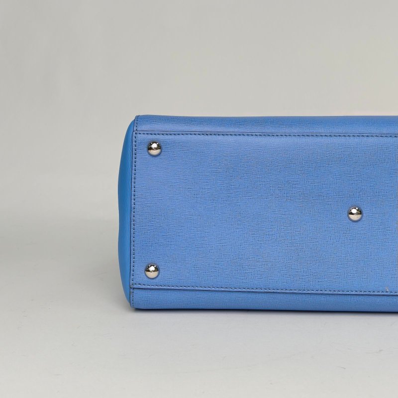 FENDI PETITE2JOURS大號藍色牛皮銀扣肩背包-4