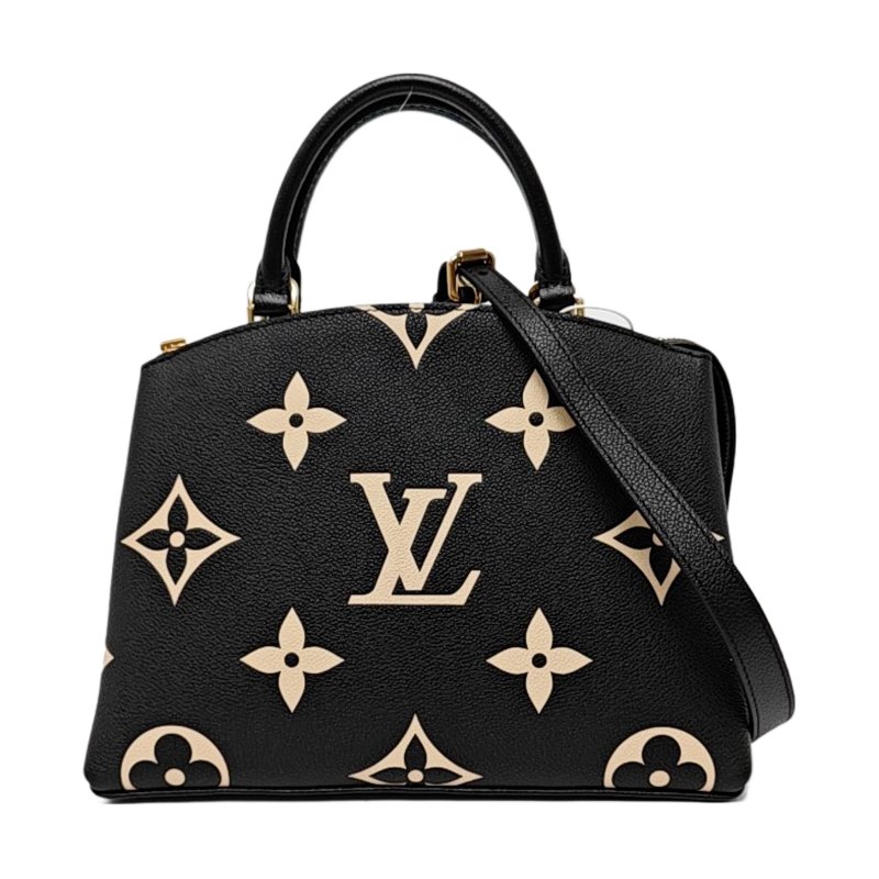 LOUIS VUITTON PALAIS 小號黑色牛皮老花壓紋單肩包手提包斜挎包 金色五金 可拆卸肩帶-1