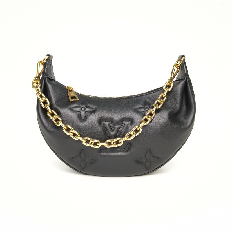 LOUIS VUITTON 黑色牛皮晶片overthemoon老花壓紋月亮包肩背包-0