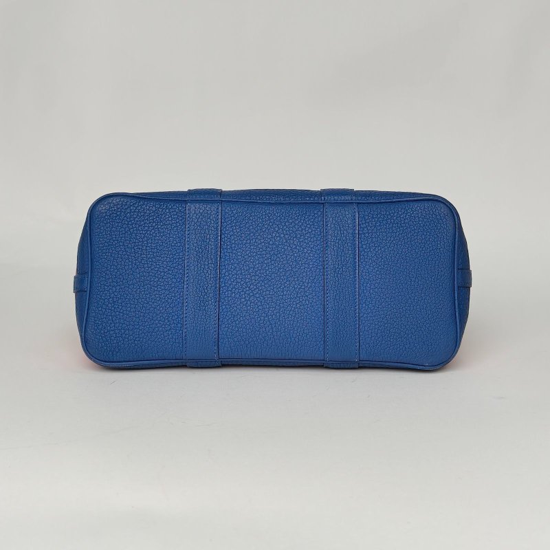 HERMES GardenParty花園包309I玉蘭粉拼7E明藍色帆布C刻銀扣肩背包-4