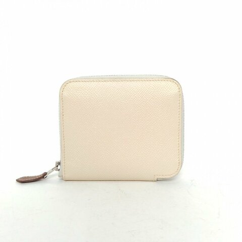 HERMES 10奶昔白Epsom皮Z刻銀扣skinin拉鏈錢包肩背包