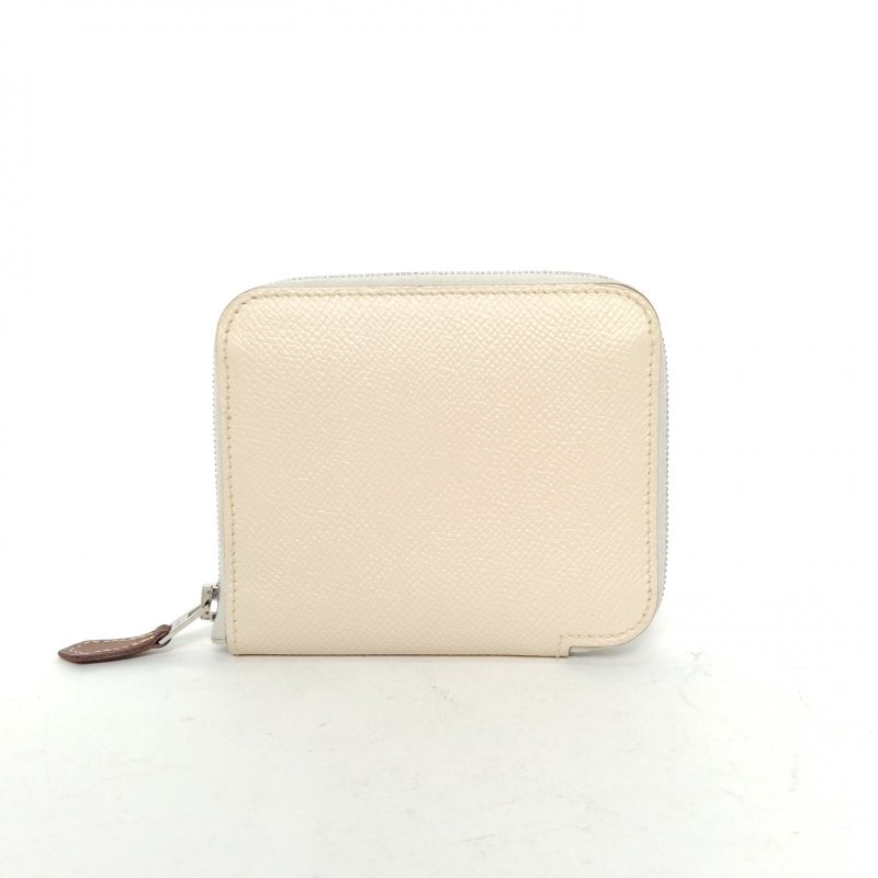 HERMES 10奶昔白Epsom皮Z刻銀扣skinin拉鏈錢包肩背包-0